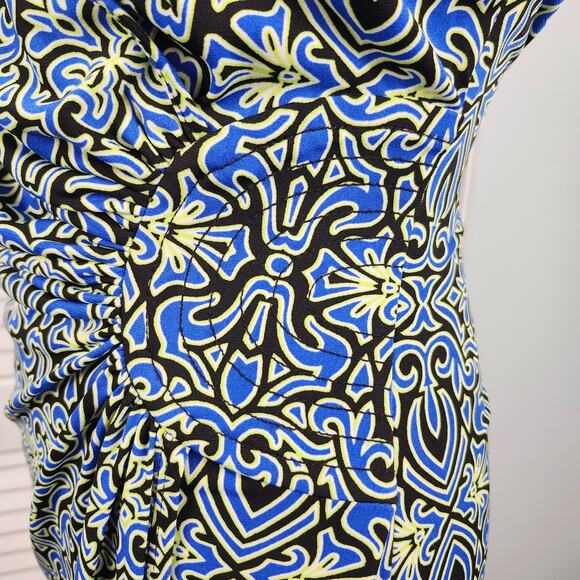 Laundry Faux Wrap Dress Size 8 Stretch Jersey Knit Blue multi - Picture 3 of 7